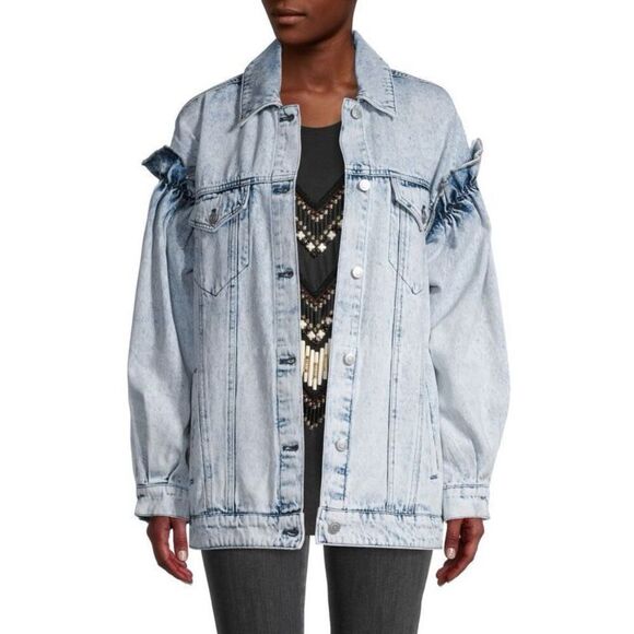 Avec Les Filles Anthropologie Oversized Acid Wash Denim Jacket Size Medium - Picture 1 of 7